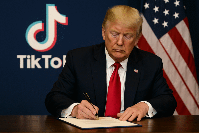 ChatGPT Image 26 сент. 2025 Президент США Дональд Трамп підписує указ про продаж TikTok