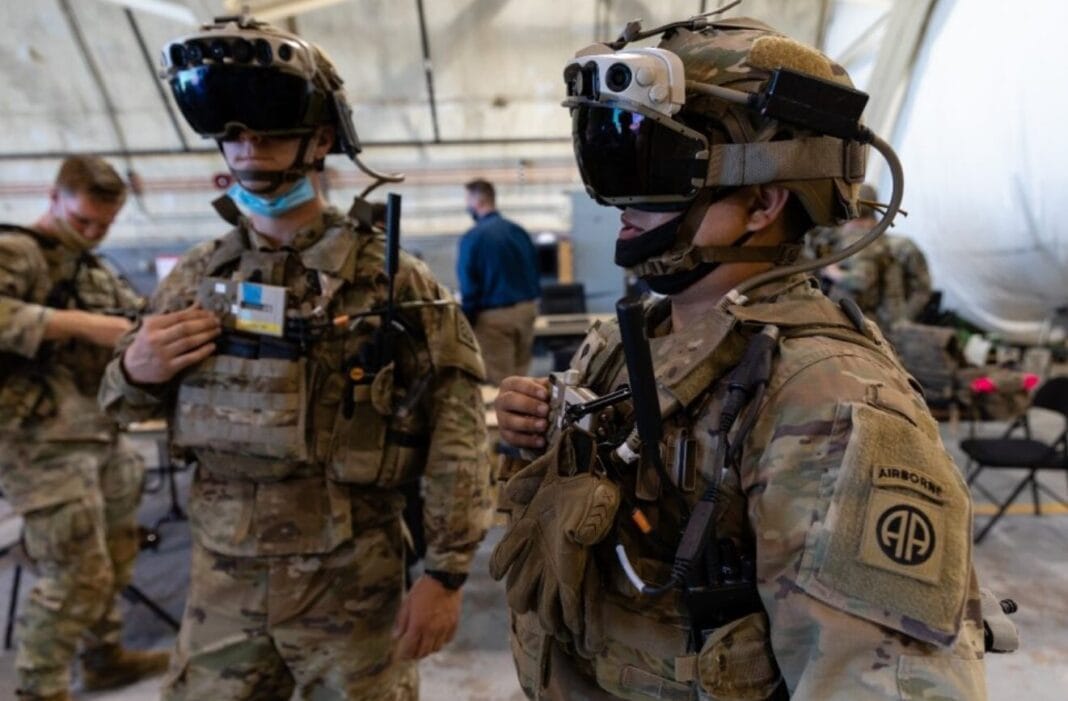 A soldier in a tactical helmet