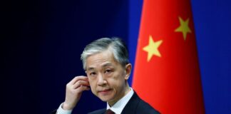 A representative of the Chinese Foreign Ministry during a briefing in Beijing.