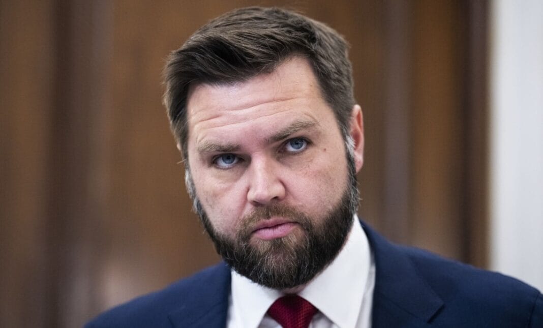 US Vice President J.D. Vance during an interview with Newsmax TV