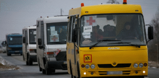 Evacuation buses in Kyiv