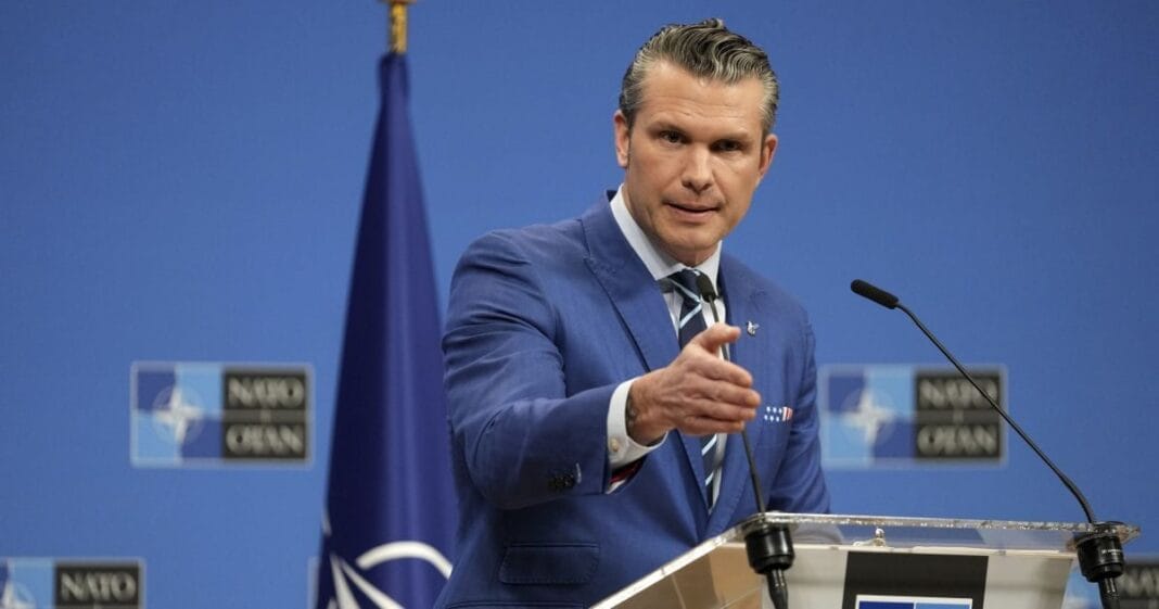 Pentagon chief Pete Hagel addresses a meeting of NATO defence ministers in Brussels