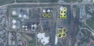 satellite image of the destroyed tanks of the oil depot in Feodosia