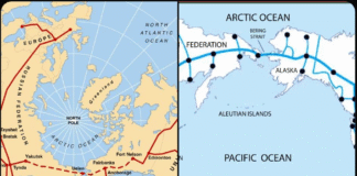 Карта Берингової протоки між Росією та США — потенційна локація тунелю