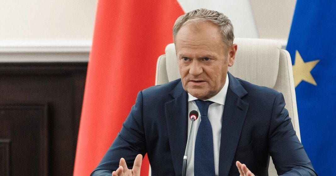Polish Prime Minister Donald Tusk during a press conference in Warsaw
