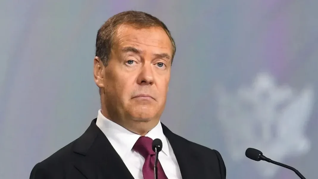 Dmitry Medvedev during a speech, 2025
