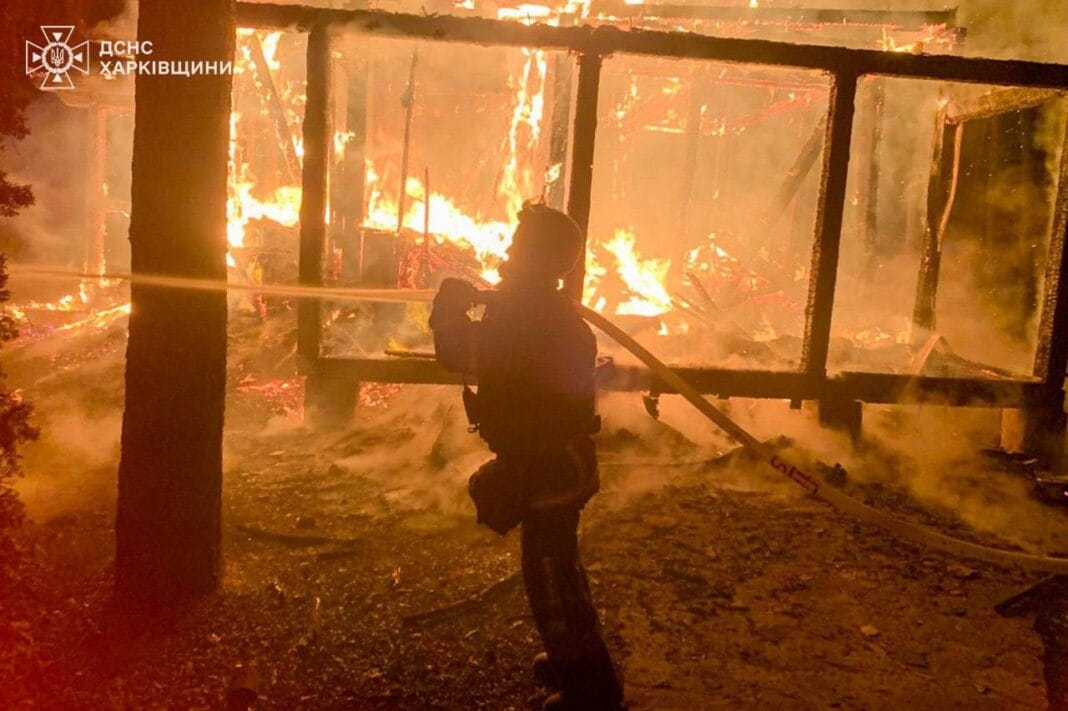 Rescuers extinguish fire after drone strike