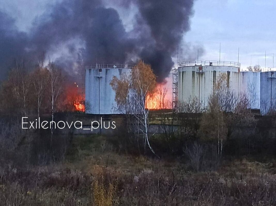 Flames and smoke over an oil depot near Moscow - the aftermath of a suspected drone attack in Serpukhov.