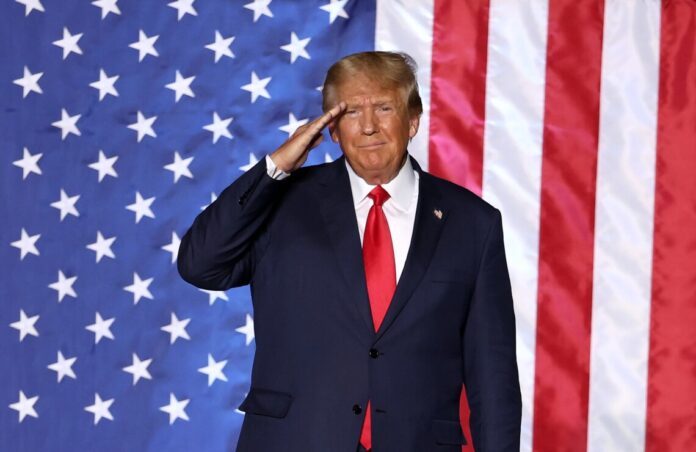 194850-1_large Donald Trump on the background of the flag