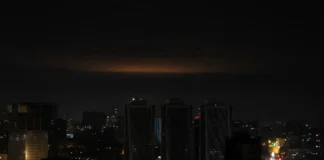 Night city during a power outage after a Russian attack