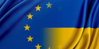 Flags of Ukraine and the European Union