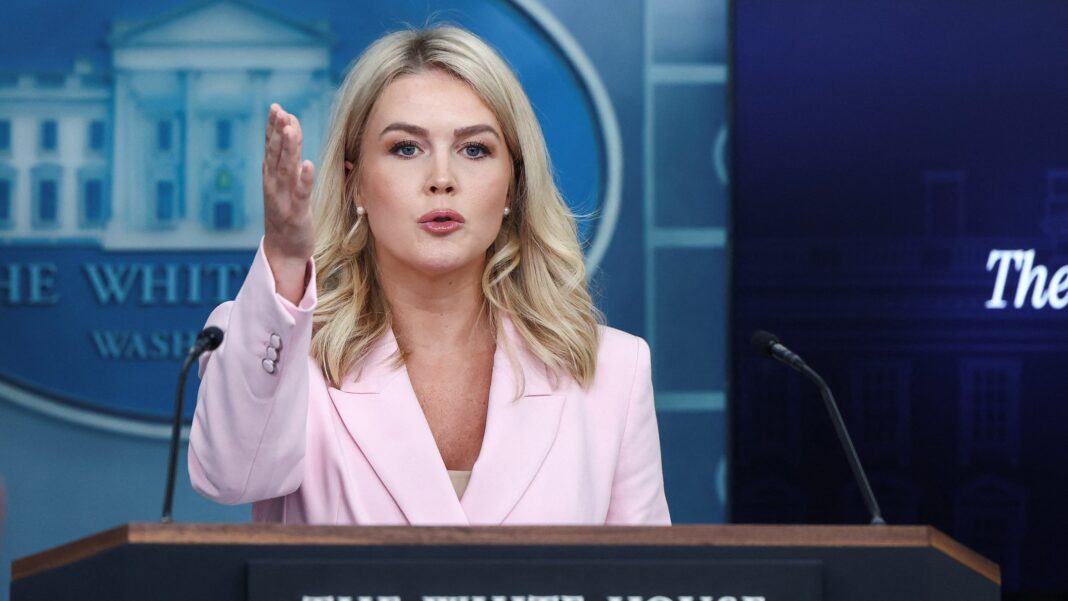 White House press secretary Caroline Leavitt during a briefing in Washington