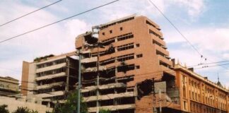 The ruins of the former general staff in Belgrade, which is to be demolished for Trump's hotel
