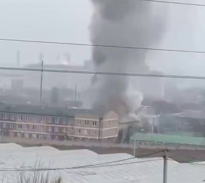 Damage to Rosgvardia military camp in Grozny caused by UAV strike