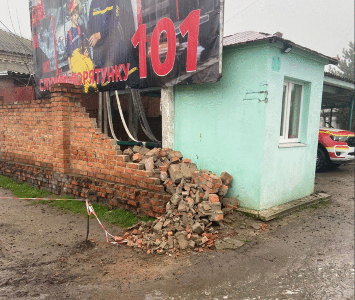 Damaged building of a fire and rescue unit in Zaporizhzhia after a UAV attack