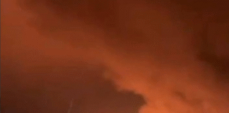 Nighttime fire after drone attack in Russia's Orel