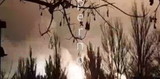 Explosion after a rocket attack in Donetsk