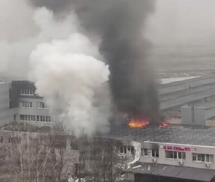Fire at Nova Poshta freight depot after strike near Kyiv