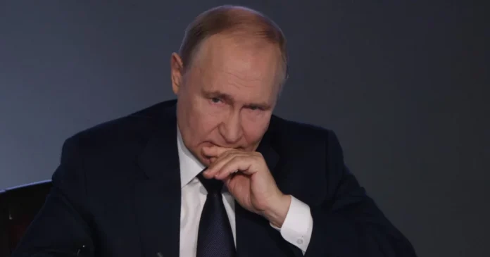 Vladimir Putin during a statement about upcoming meetings on the peace plan