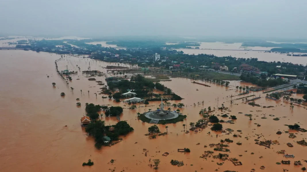 Flooded houses in Vietnam after heavy rains and large-scale flooding