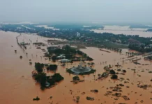 Flooded houses in Vietnam after heavy rains and large-scale flooding