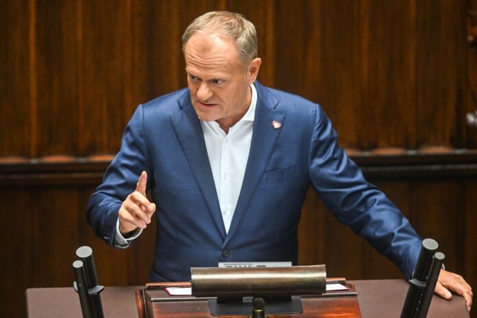 Polish Prime Minister Donald Tusk during a speech