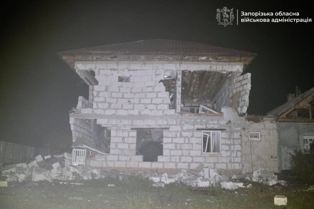 A destroyed residential building in Zaporizhzhia after a nighttime Russian strike