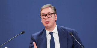 Serbian President Aleksandar Vucic during an interview in Belgrade