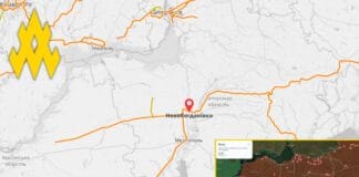 Карта на якій вказане місце диверсії партизанами АТЕШ