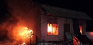 Burning private house in Dnipropetrovs'k region after night drone attack