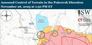 ISW map showing control of territories and minimal advance of Russian troops