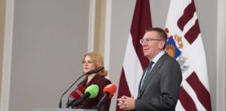 President of Latvia Edgars Rinkēvičs during a press conference in Riga
