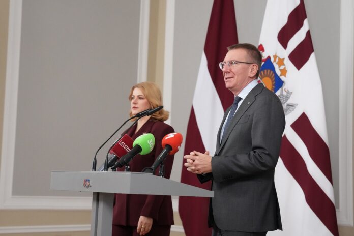 President of Latvia Edgars Rinkēvičs during a press conference in Riga