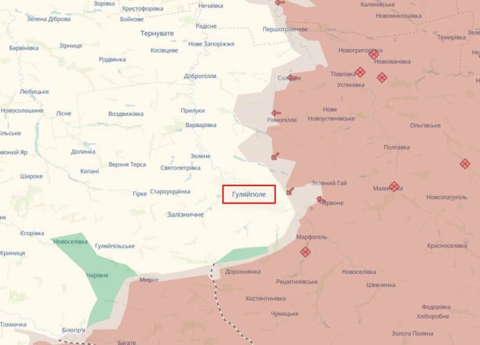 Map of hostilities in the area of Gulyaypol with the frontline marked