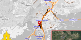 Map of the site of the explosion of a military electric locomotive in Bryansk