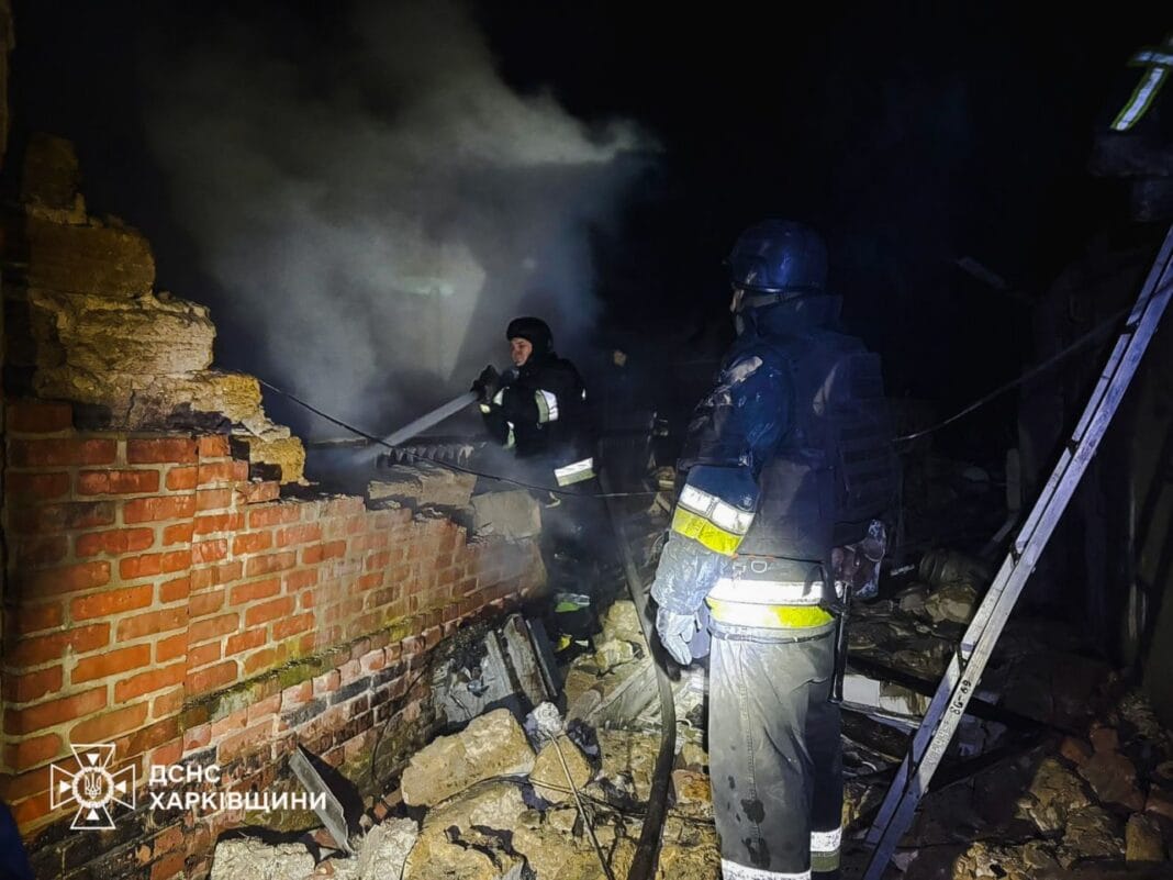 Rescuers extinguish fire after drone strike in Plohske