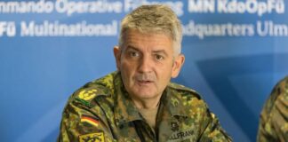 General Alexander Zolfrank during a briefing on the threat to NATO