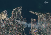 Satellite image of the naval base in Chornomorske, Crimea