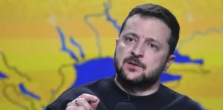 Volodymyr Zelenskyy speaking at a press conference