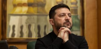 President of Ukraine Volodymyr Zelenskyy during a statement on talks with the United States