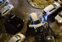 Damaged cars after an explosion near Moscow