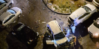 Damaged cars after an explosion near Moscow