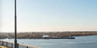 An emergency tanker in the port of Rostov-on-Don