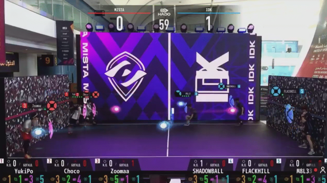 HADO AR game match at the Games of the Future Abu Dhabi 2025 arena using virtual energy balls.