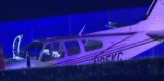 An emergency landing of a light aircraft on a highway in Florida, the plane rammed into a car.