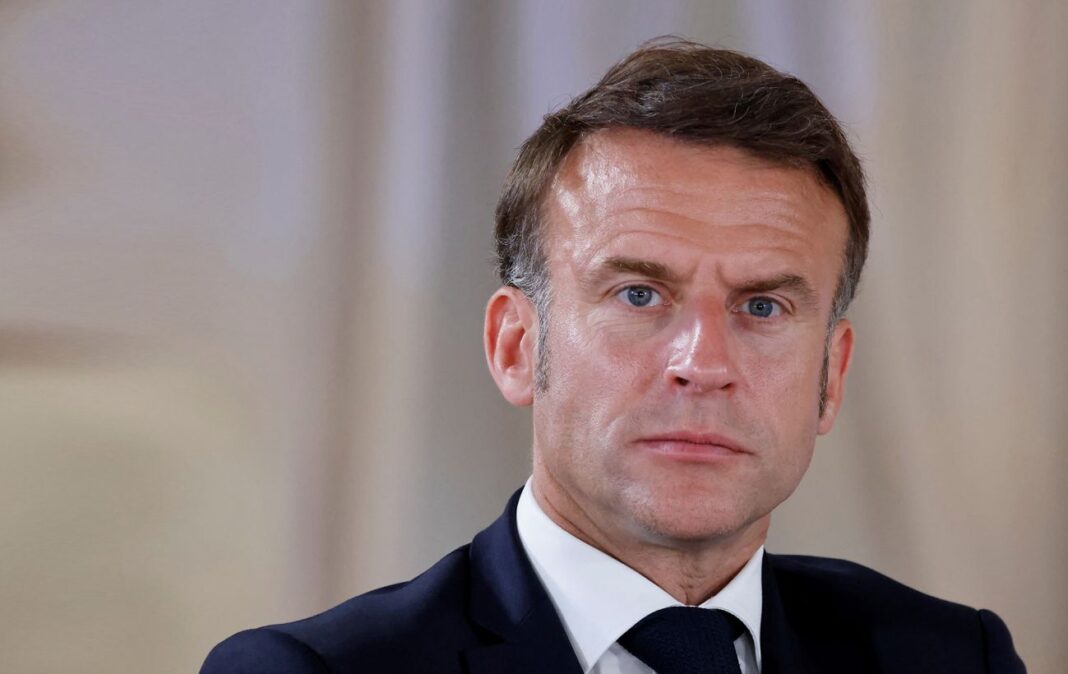 French President Emmanuel Macron during his statement on security guarantees for Ukraine