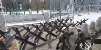 Concrete anti-tank fortifications on the border of Poland