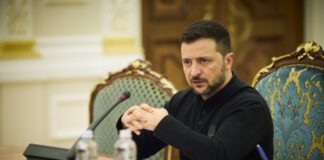 President of Ukraine Volodymyr Zelenskyy during a public statement on possible negotiations