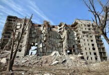 Destroyed buildings in the temporarily occupied territory of Donbas