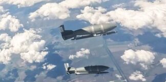 Two Russian guided aerial bombs in flight over Ukrainian territory